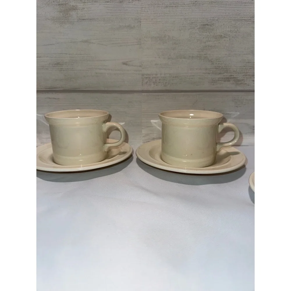Homer Laughlin Ivory Ceramic Cup and Saucer‎ Set of 4 Vintage USA Creamware